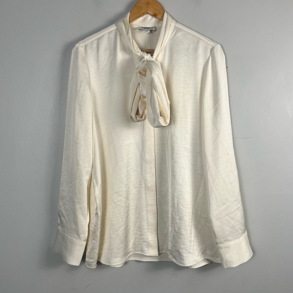 New Express Portofino cream neck tie button down blouse size large